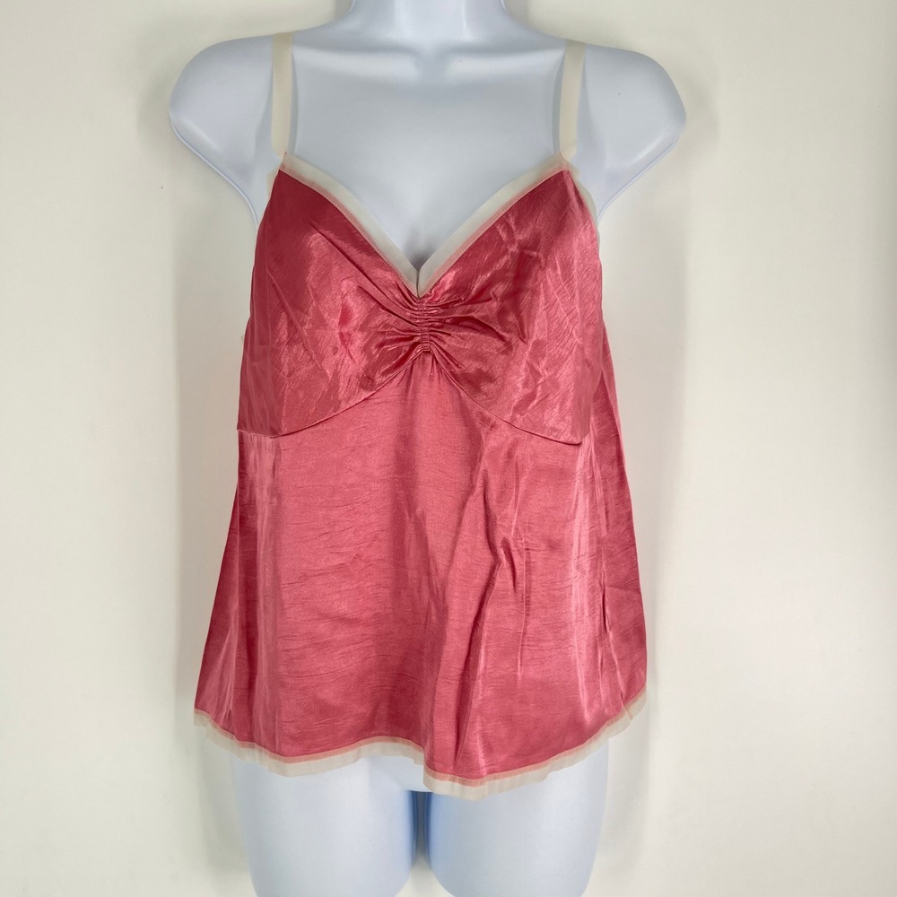 Victoria's Secret Vintage Y2K Pink Satin Mesh Trim Camisole Top Medium Coquette
